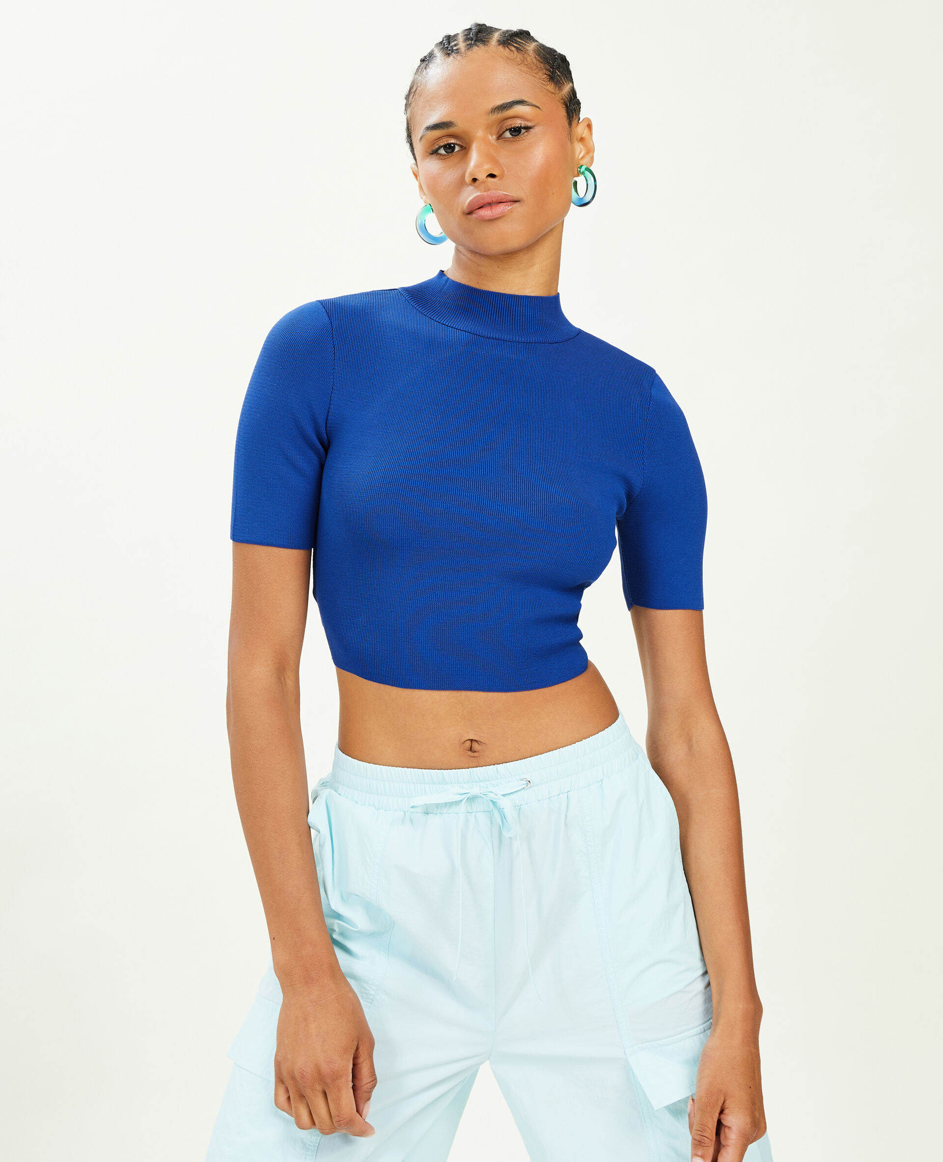 Top dos-nu en maille - Bleu électrique