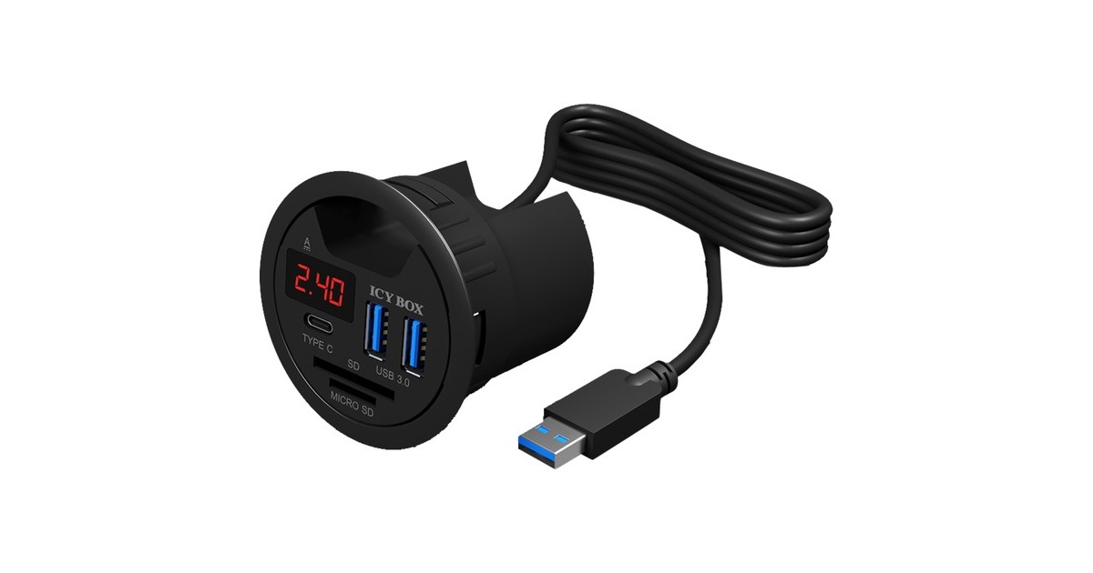 ICY BOXIB-Hub1404 usb-hub  (Zwart, Incl. USB-C, SD- en MicroSD kaartlezer en oplaadfunctie)