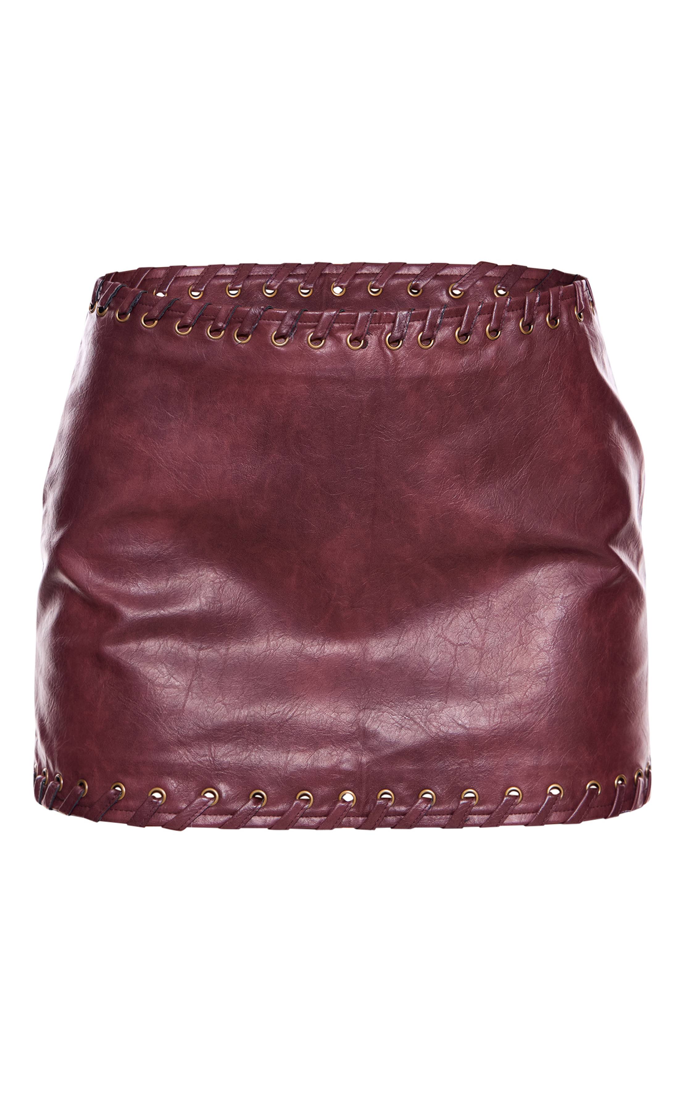 Rouge Bordeaux Mini-jupe Tressée En Synthétiquecuir