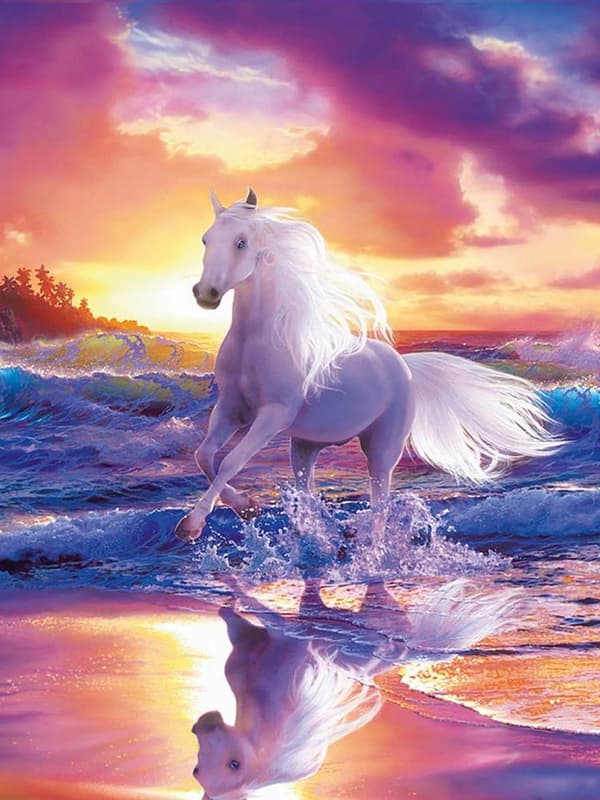 Diamond Painting / DIY 5D Diamantmaling - 30x40cm - Hvit Hest