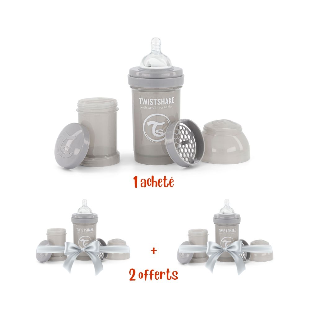 Biberon anti-colique 180 ml - Gris Pastel - Ecru