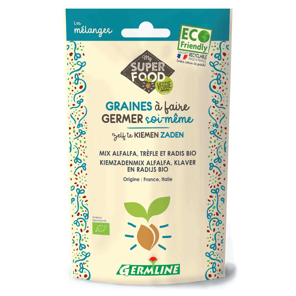 Alfalfa, trèfle et radis bio - Graines à germer