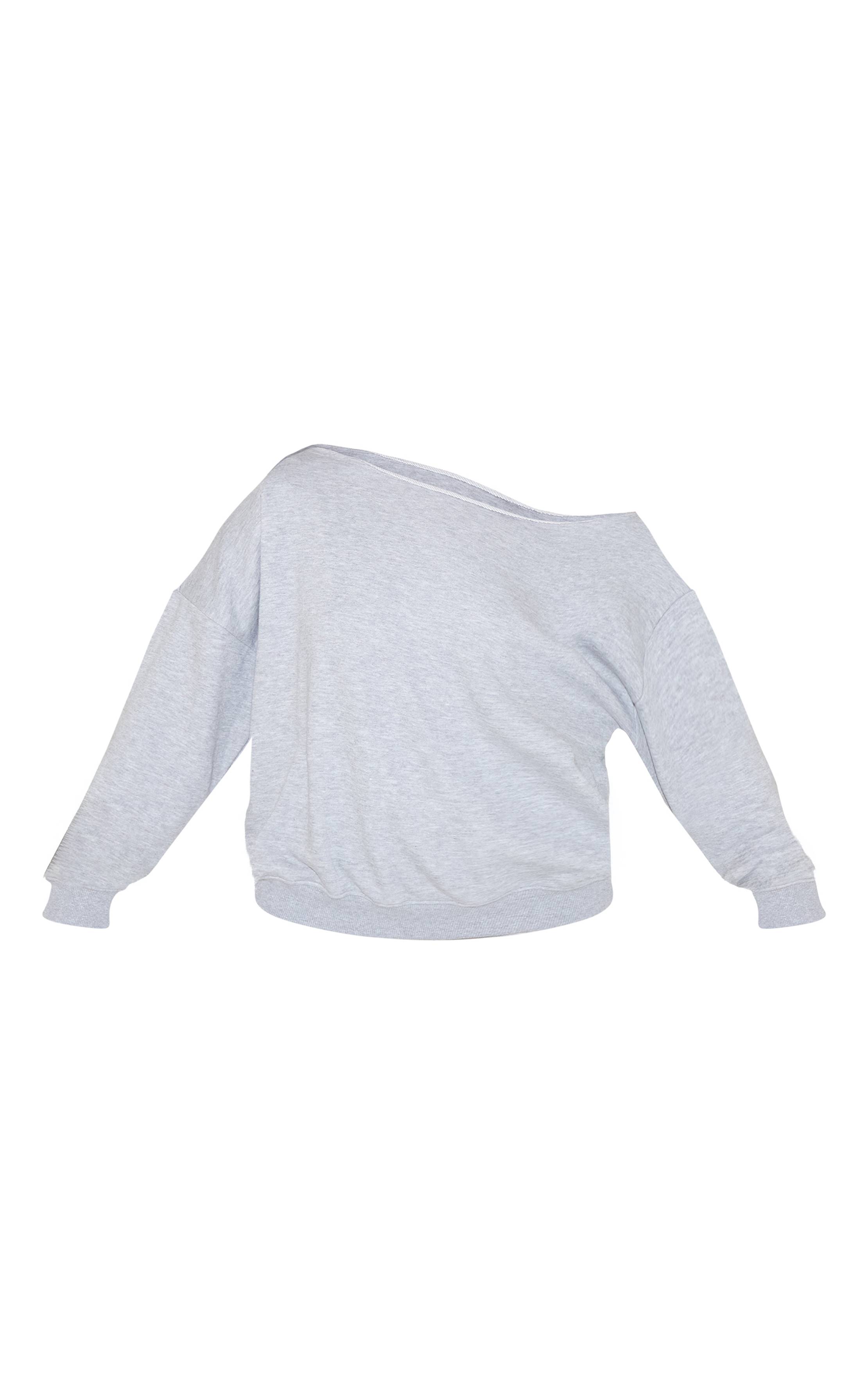 Gris Chiné Sweat-shirt Surdimensionné À Épaule Dénudée