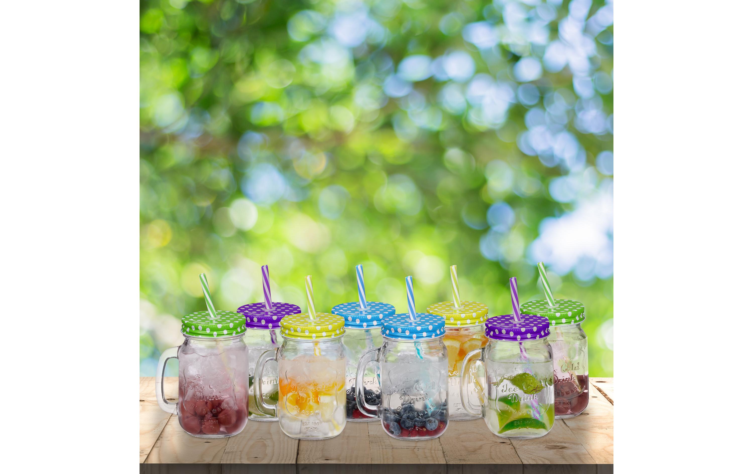 Trinkkrug Summer 500 ml, 8 Stück, MehrfarbigRetro-Gläser mit «Ice Cold Drink»-Aufschrift