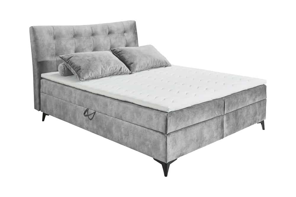 Design Boxbett DECADENCIA 180x200cm silbergrau Samt mit Stauraum Matratze Topper