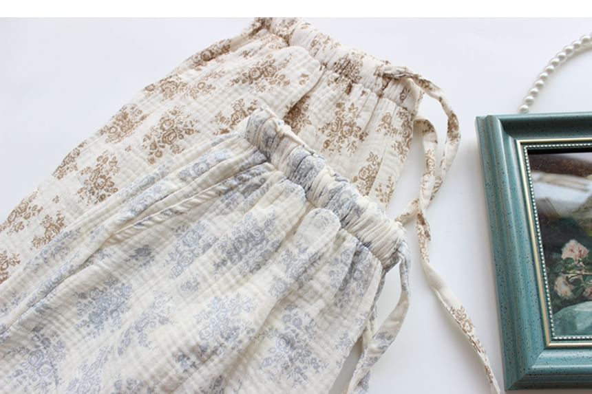 Dogini - Loungebroek met trekkoord en bloemenprint