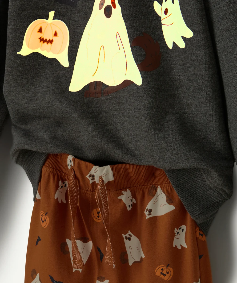 PYJAMA GARÇON EN FIBRES RECYCLÉES THÈME HALLOWEEN FLUORESCENT