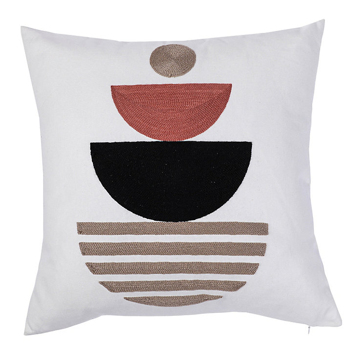 Coussin totem bridé GoodHome blanc rose L.45 x l.45 cm