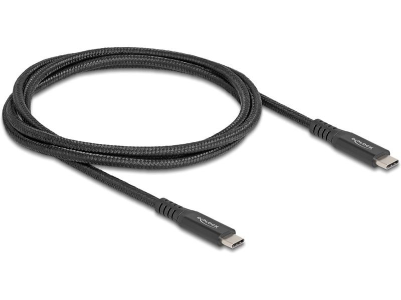 Delock USB4-Kabel Type-C Daten / Display / PCIe / PD 100W / Delock USB 20 Gbps Kabel USB Type-C Stecker zu Stecker PD 3.0 100 W E-Marker 1 m schwarz Metall