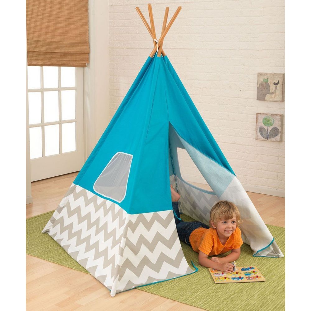 Tipi turquoise à chevron gris et blanc