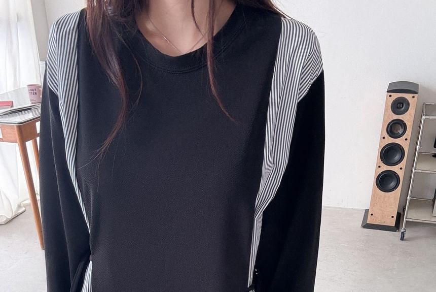 Chubby Girl - Gestreepte midi-jurk met lange mouwen