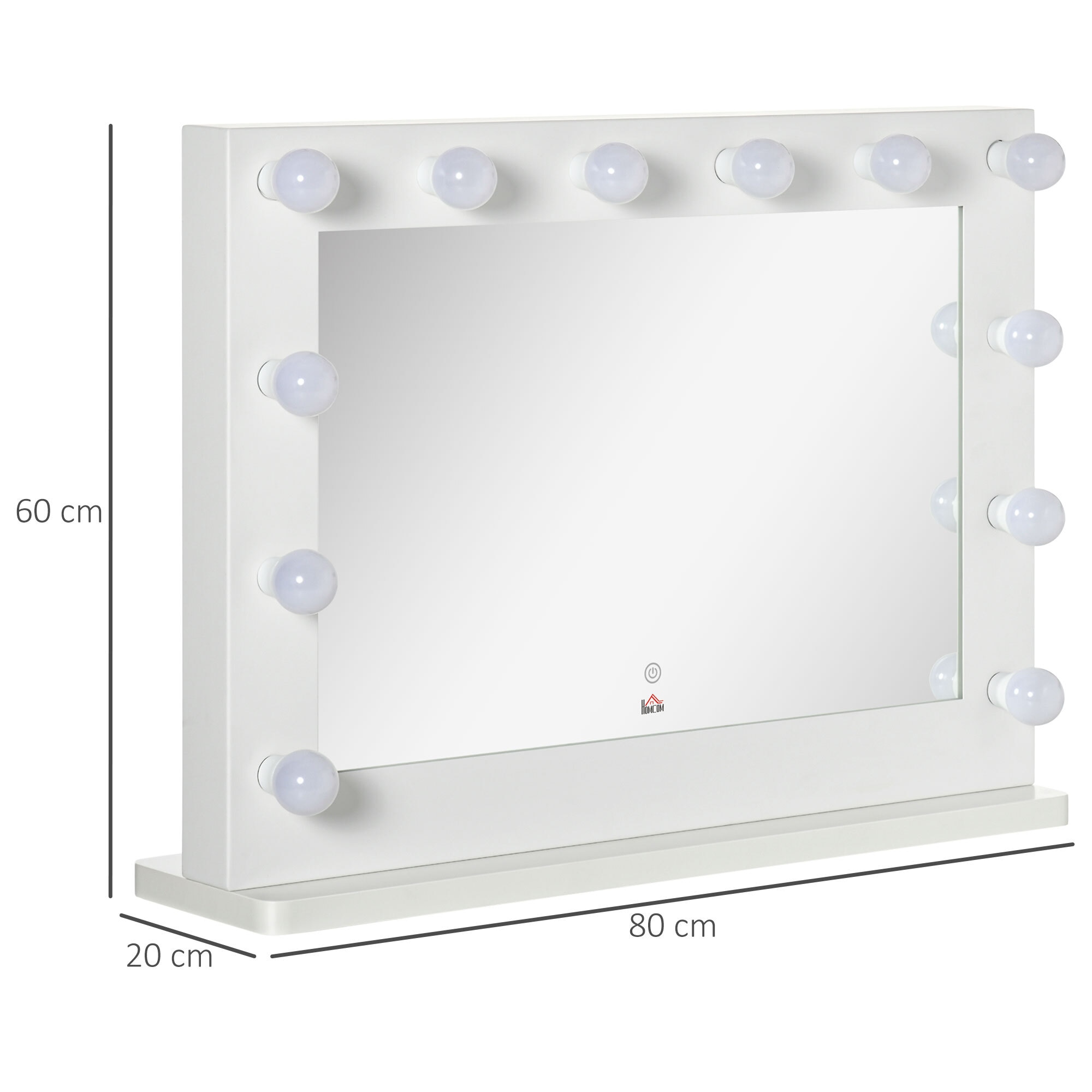 HOMCOM Tischstandspiegel mit 12 LED-Lampen weiß 80L x 60B x 20H cm