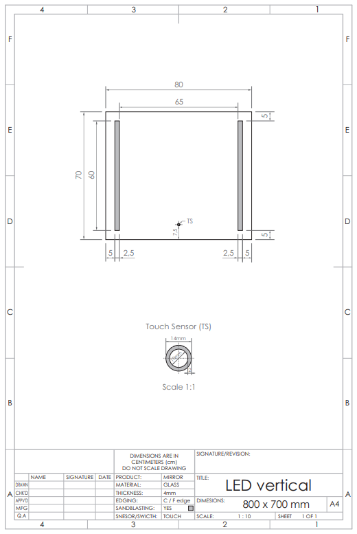 Gliss Design Vertical spiegel met LED-verlichting en verwarming 80x70cm