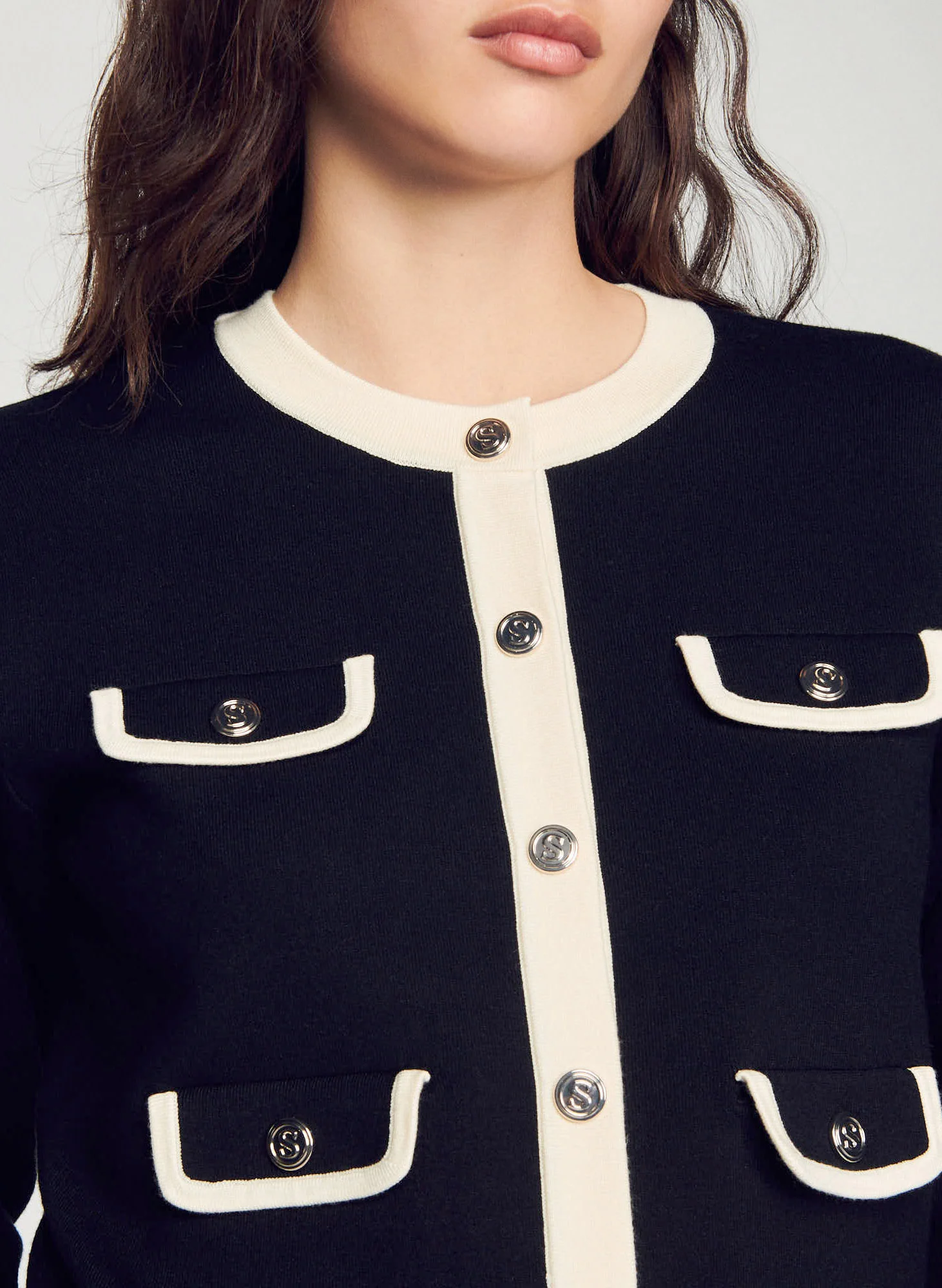 Cardigan col rond droit | Noir