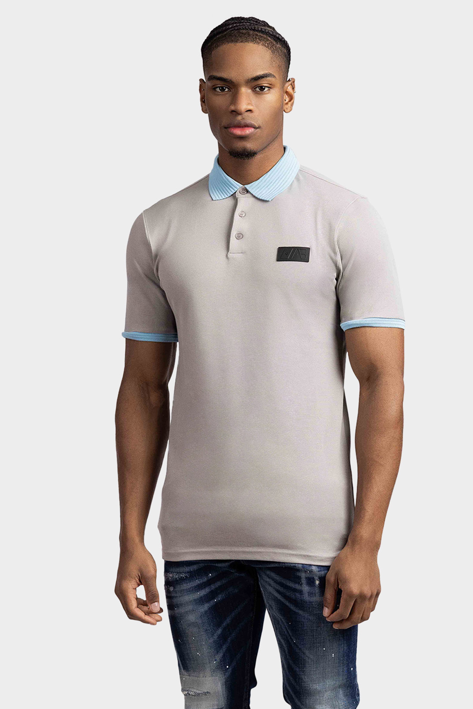 AB Lifestyle Regular Polo Heren Grijs/Lichtblauw