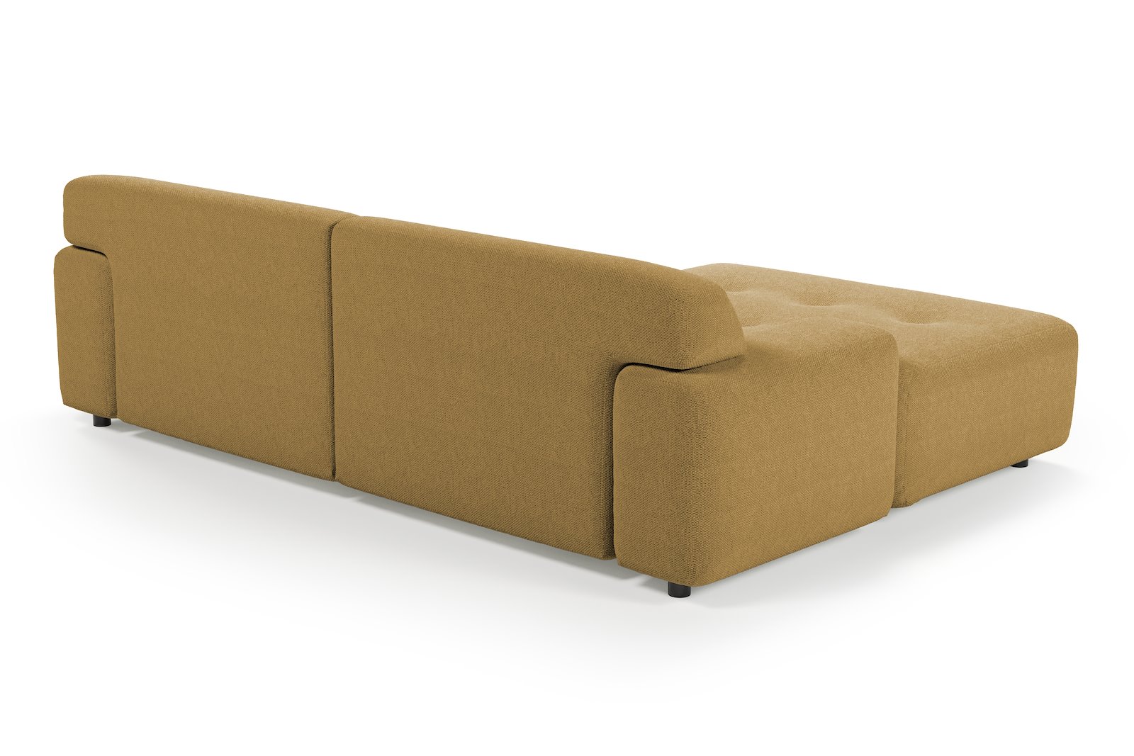 Bob sofa 1,5-seter med sjeselong høyre. Tekstil Mito 170 Mustard med sorte ben.
