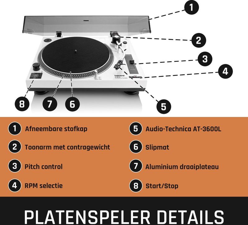 Lenco - L-3810WH - Platenspeler - Wit - Direct Aangedreven met USB Encoding