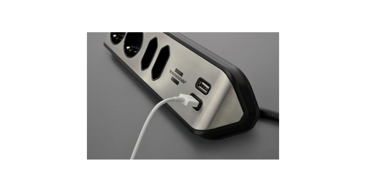 BrennenstuhlEstilo Hoekstekkerdoos 4-voudig stekkerdoos  (Zwart/roestvrij staal, 2x USB)