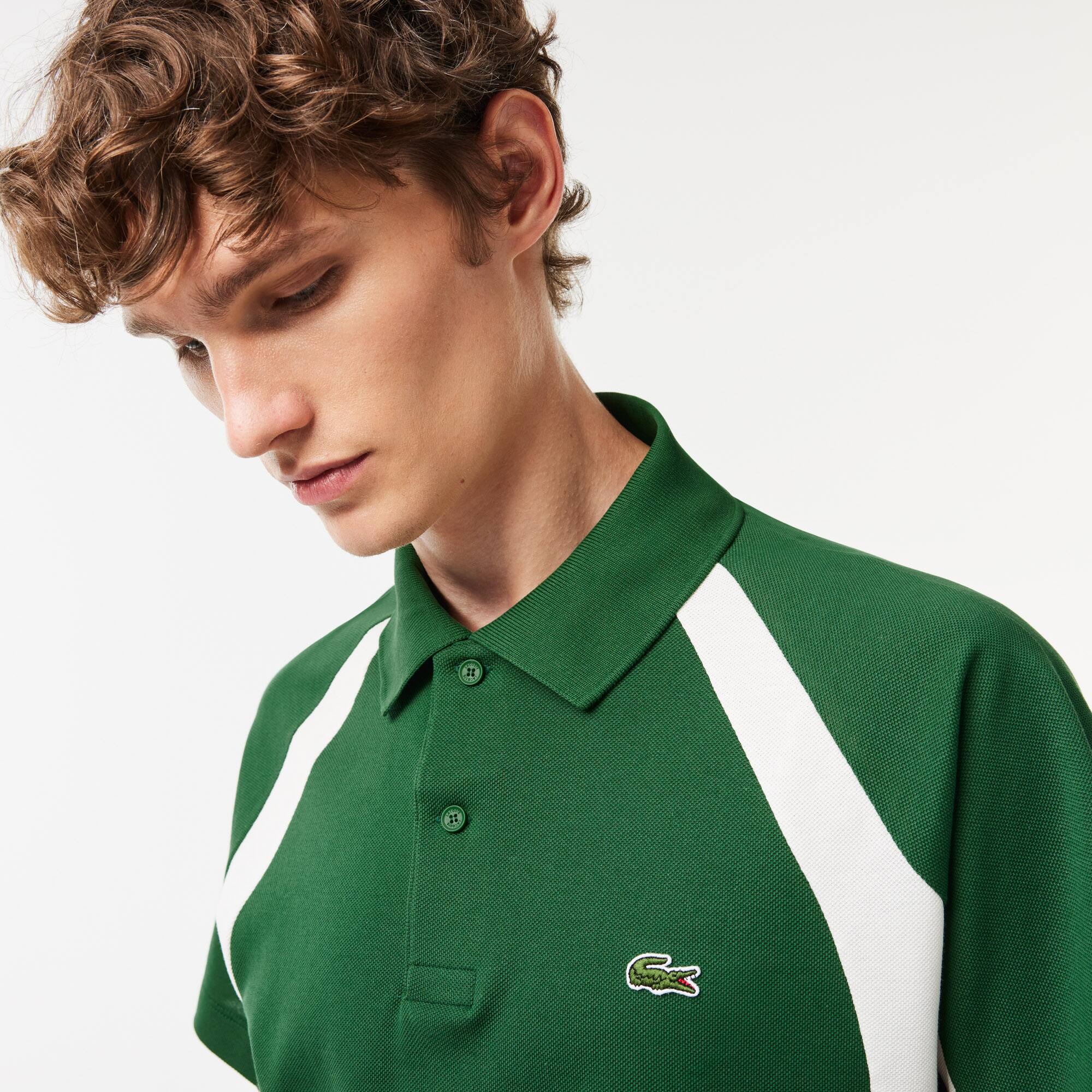 Herren LACOSTE Poloshirt aus Baumwoll-Mini-Piqué mit Colourblock Kurze Ärmel - Grün - Lacoste - Herren