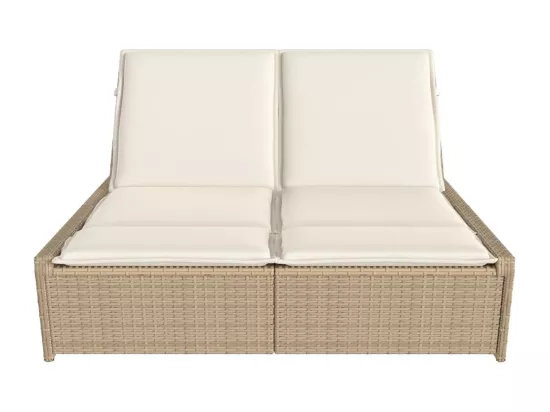 Chaise longue double avec coussins beige résine tressée
