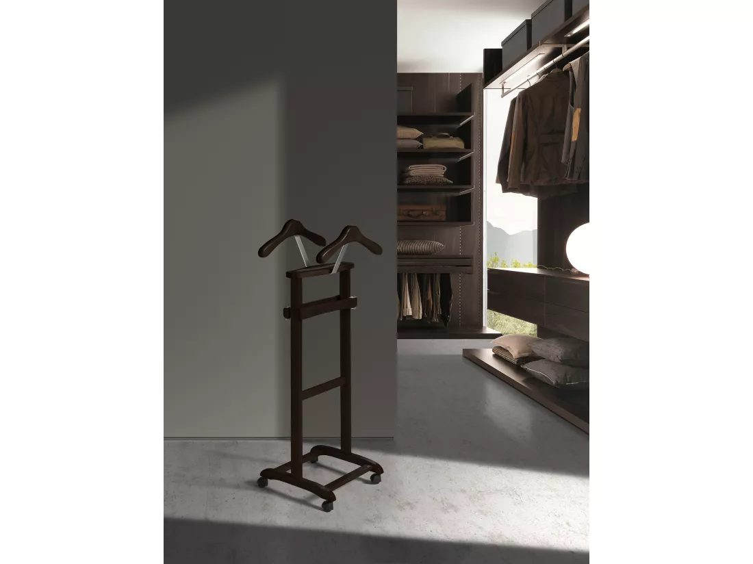 Valet de nuit à roulettes - H110cm x L47cm x P35cm - hêtre massif wenge - Double