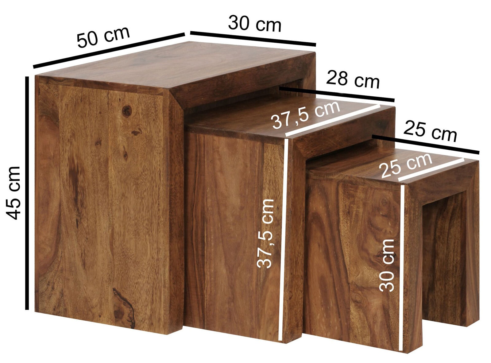 Beistelltisch-Set Girga 3-teiligSheesham massiv