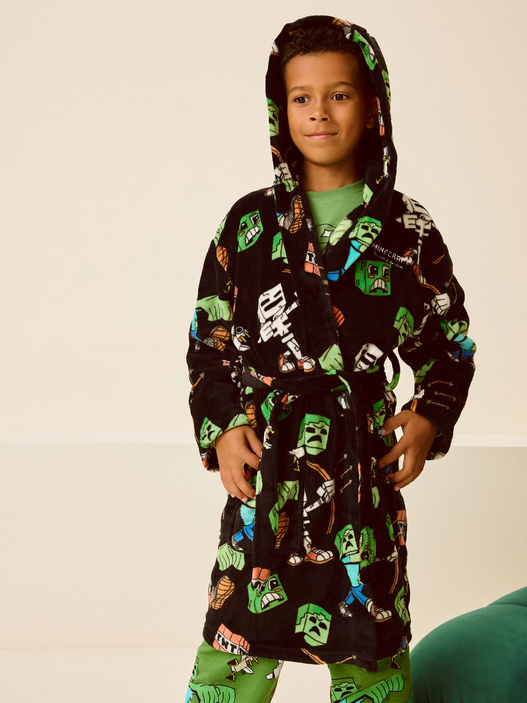 Zwart Minecraft - Fleece badjas (5-16jr)