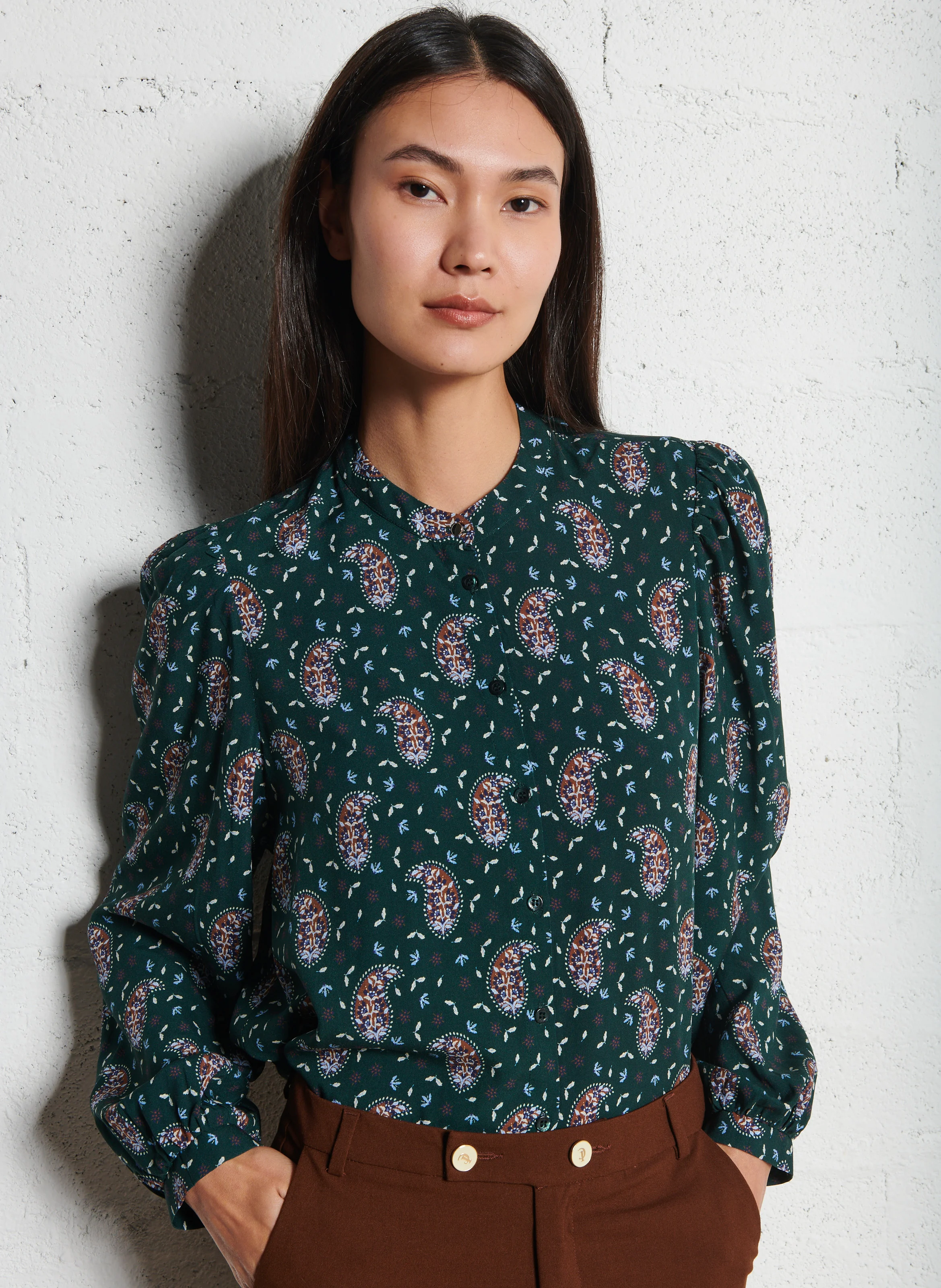 Chemise droite à col mao | Vert