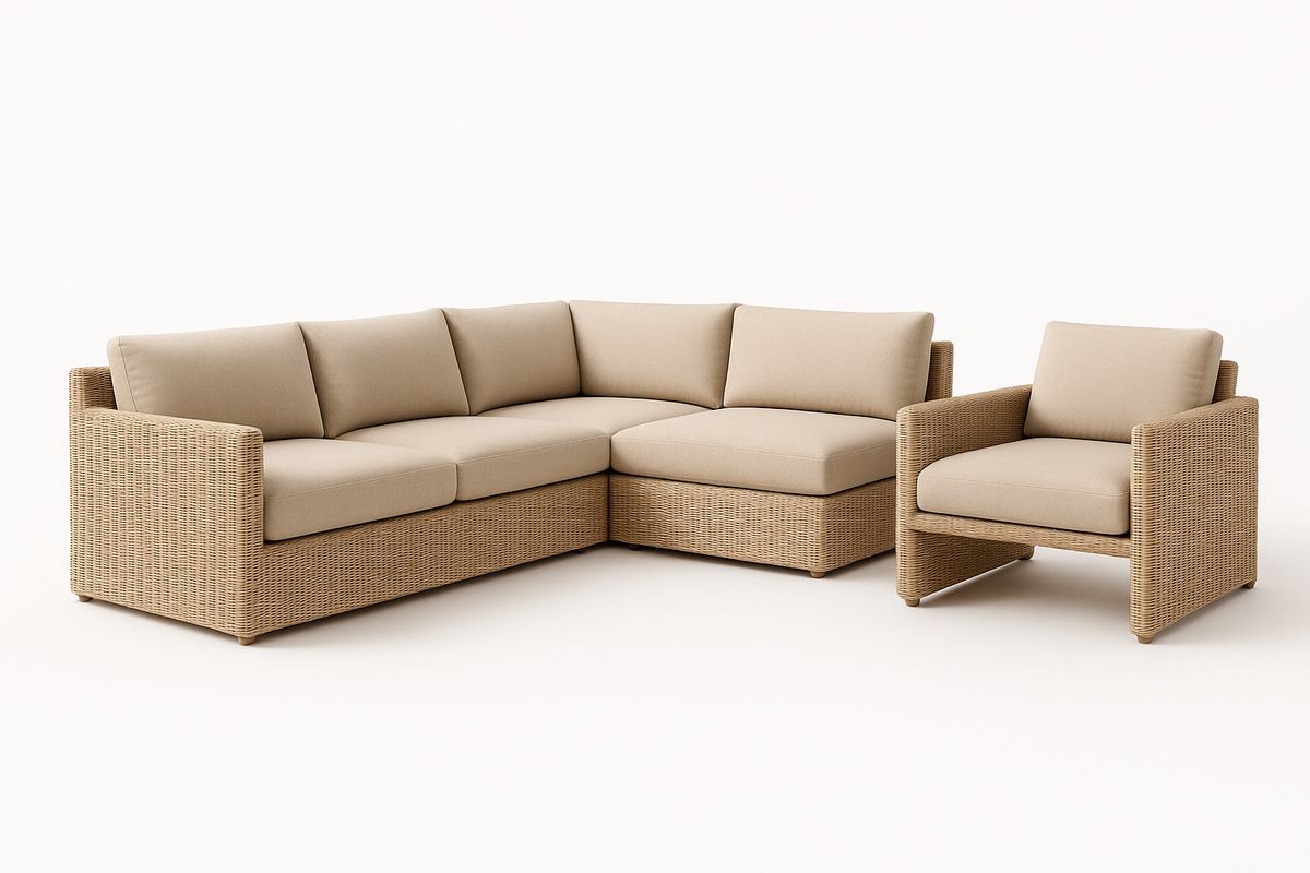 Ecksofa-Set aus Polyrattan mit Sessel Beige