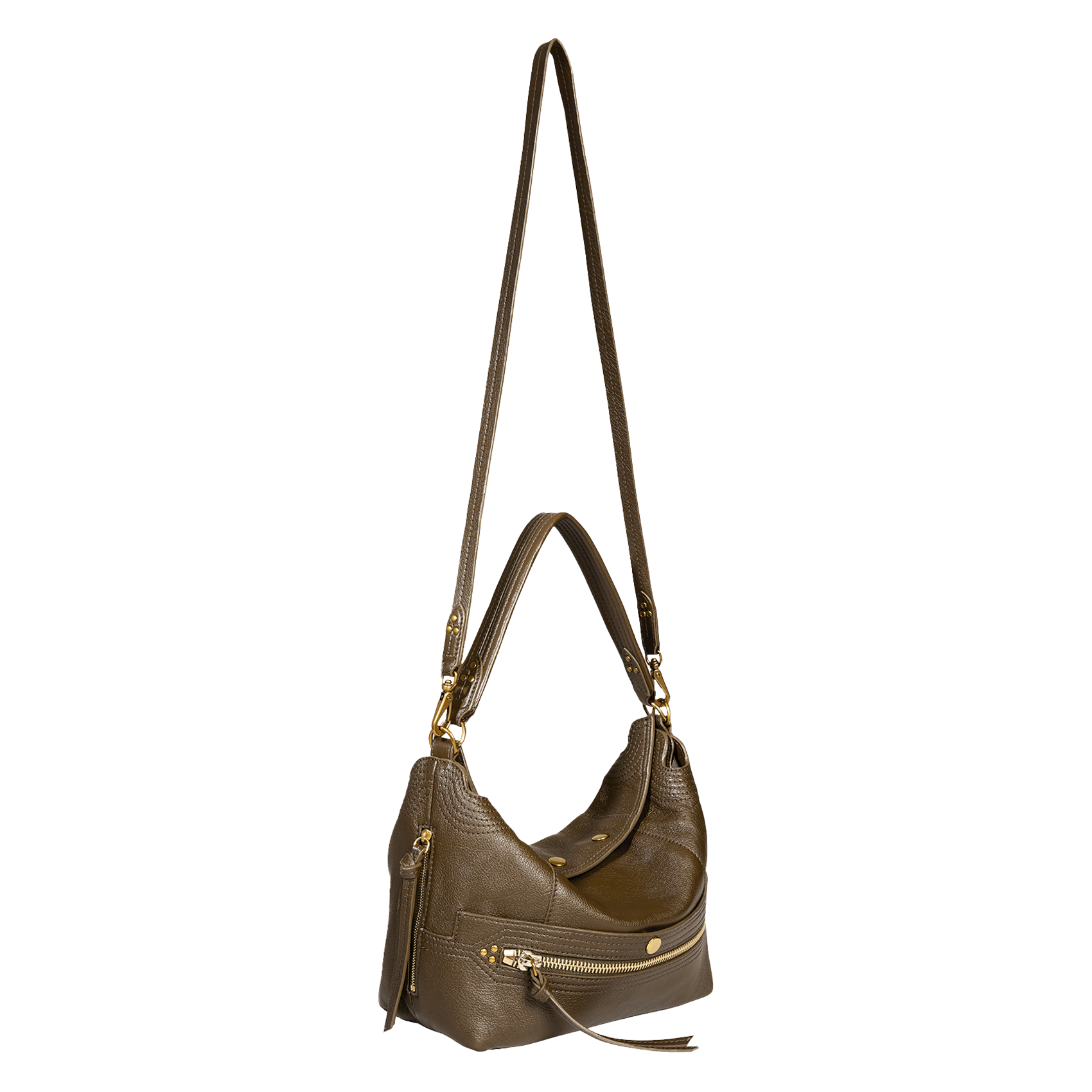 LUCKY - Sac baguette en cuir| Kaki