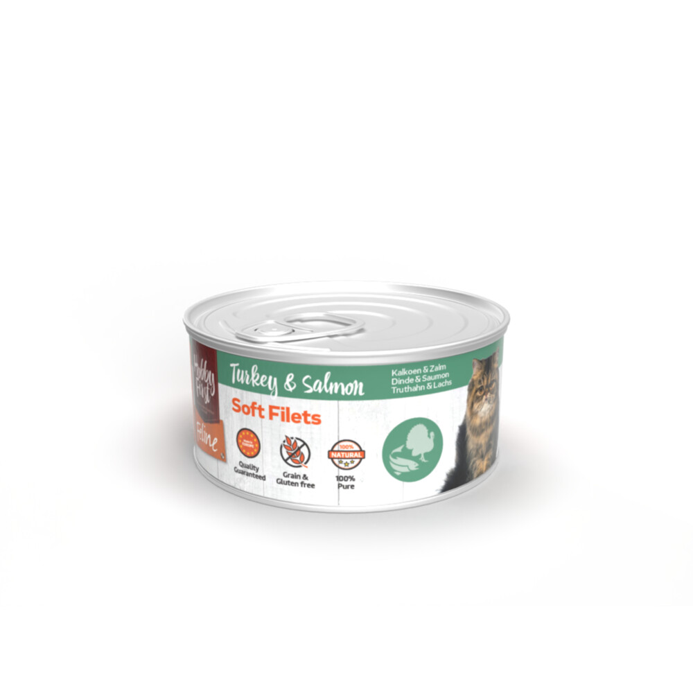 12x HobbyFirst Feline Blik Zachte Filets Kalkoen & Zalm70 gr
