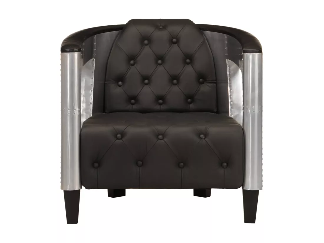 Fauteuil en style d'aviation Noir Cuir véritable