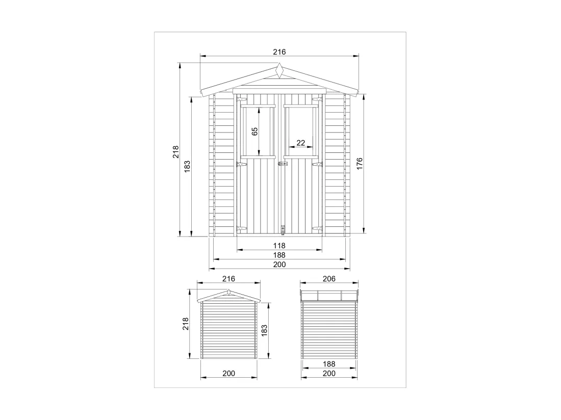 Abri de jardin en bois - I216xL206xH218 cm/ 3.53 m2 - TIMBELA M343C
