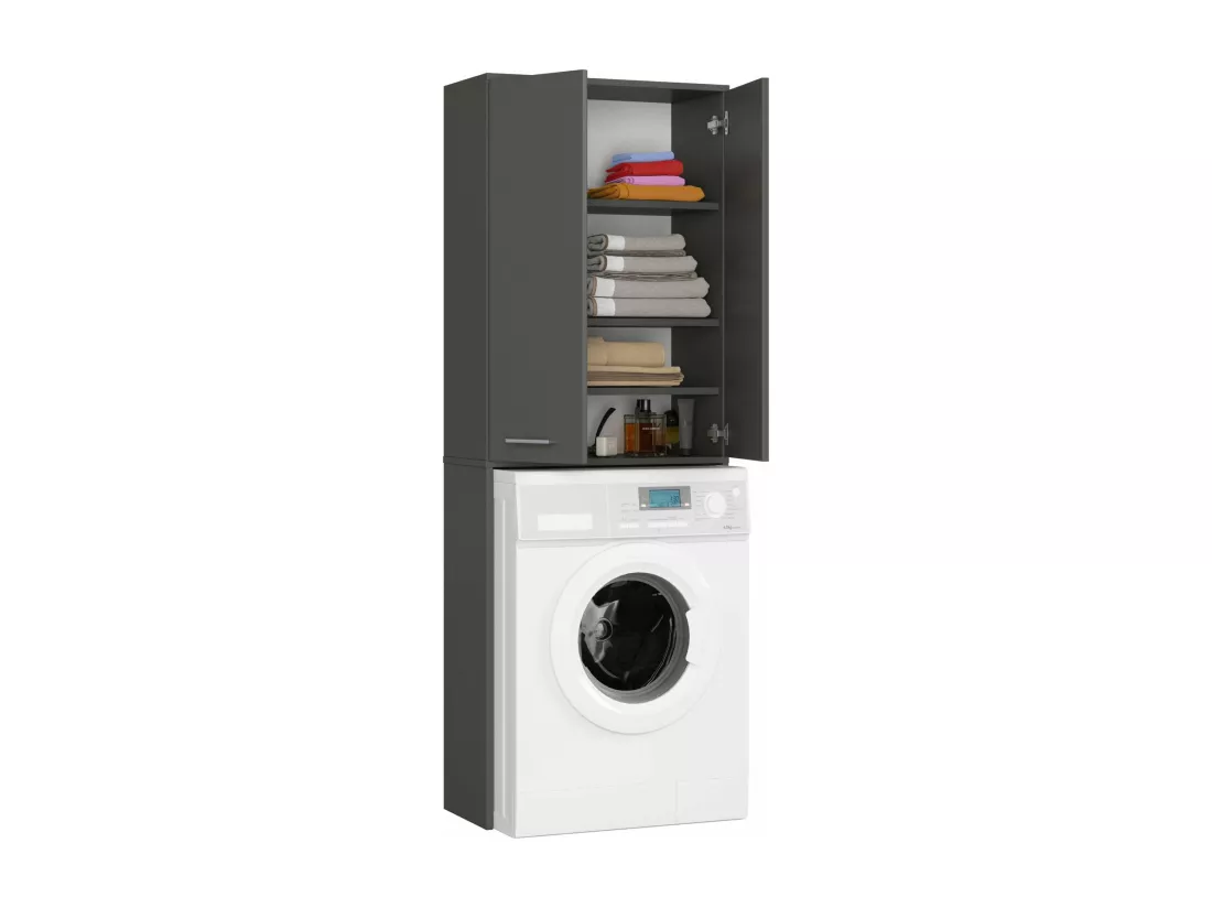 meuble machine a laver 2 portes 4 étagères 180x64x30 cm gris