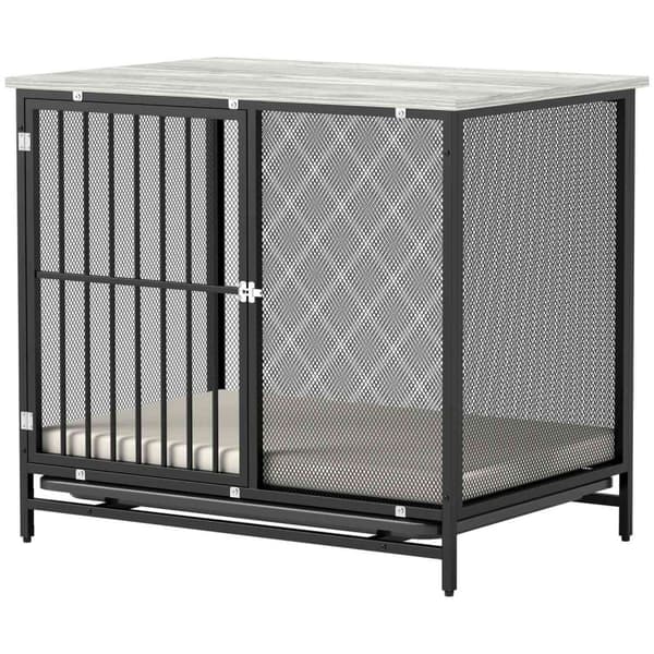 Hundebur til hjemmet, låsbar hundekennel med pute, hundebur med paller, hundehus for mellomstore hunder under 20 kg, grå, 88 x 55 x 71 cm