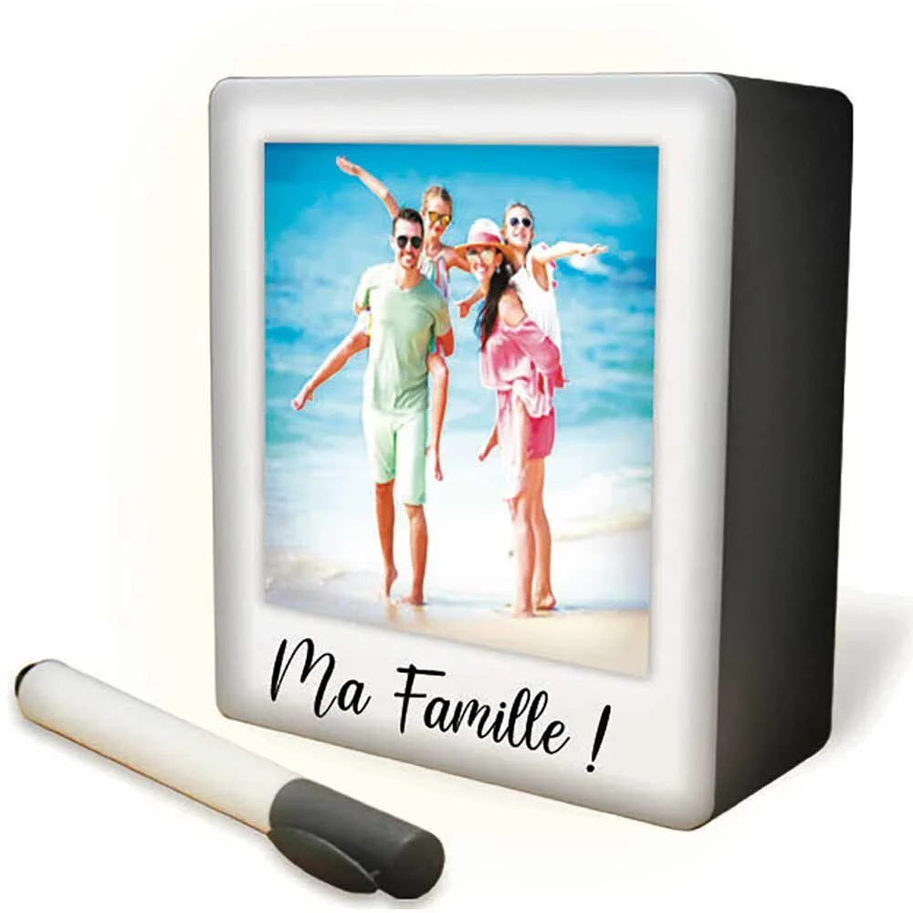 Cadre photo lumineux avec stylo effaçable à poser ou suspendre blanc