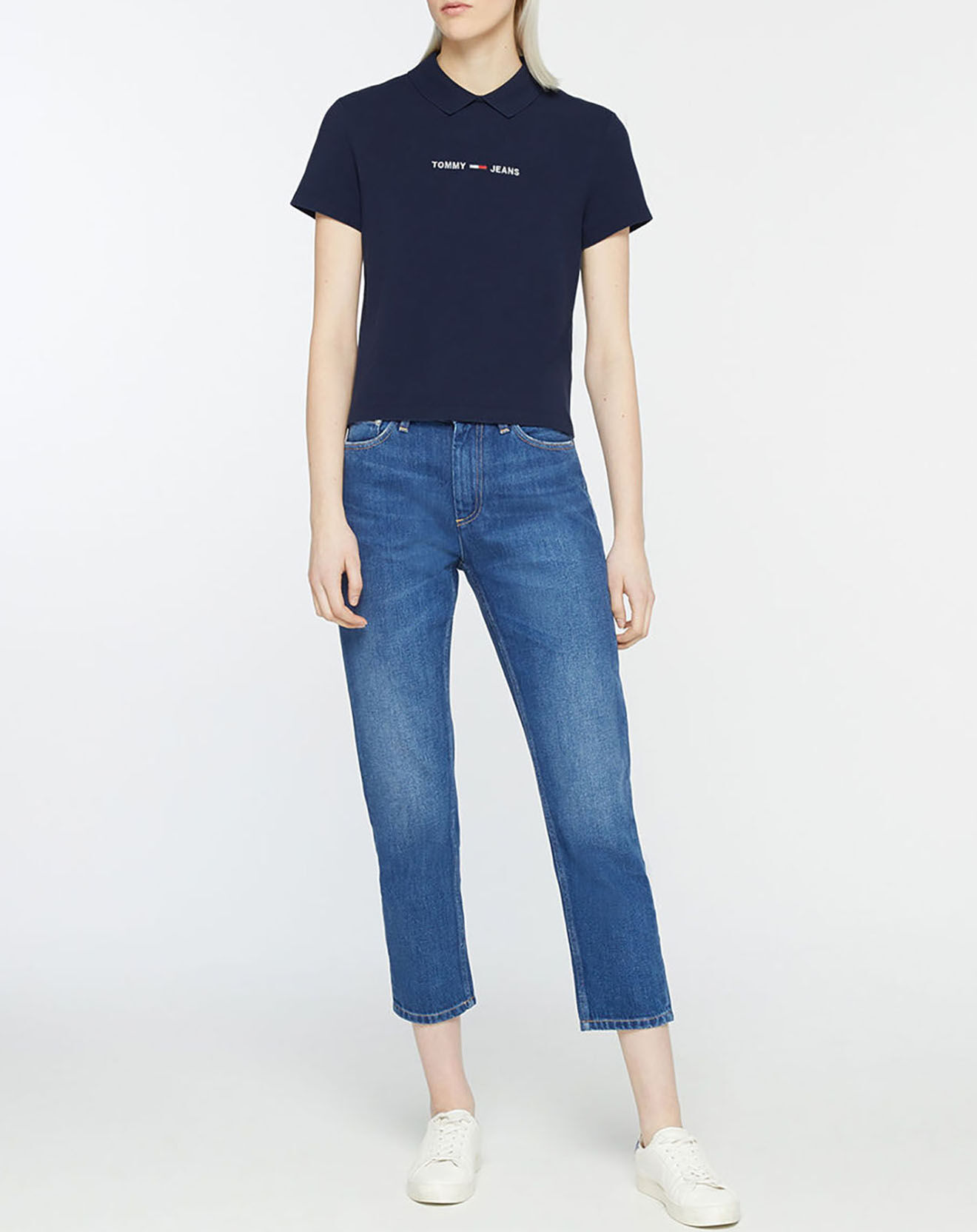 Tommy Jeans Polo 100% Coton Bio regular fit linear bleu marine