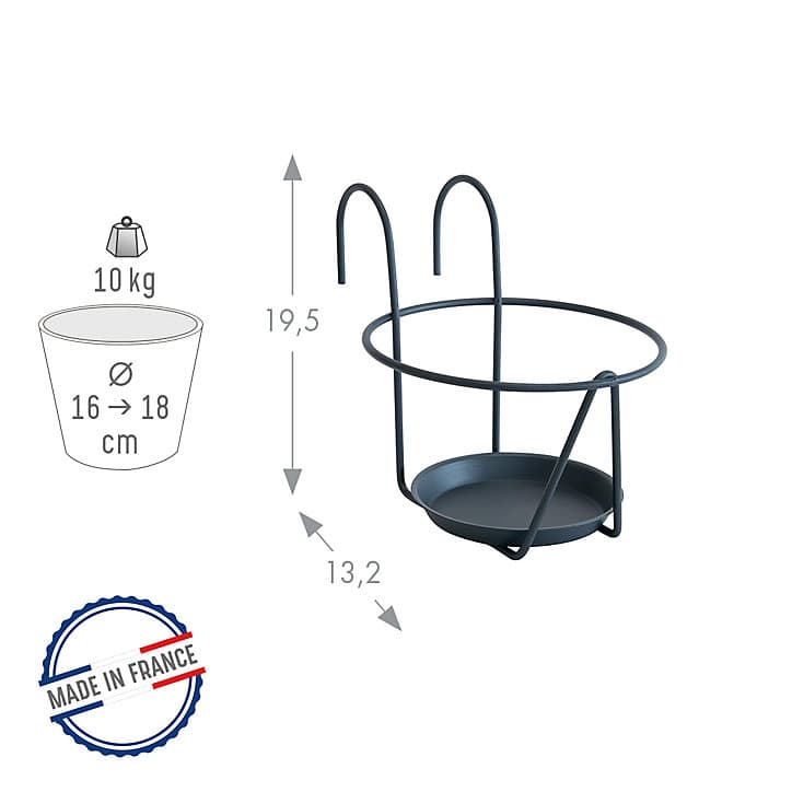 Porte pot à crochet en acier avec soucoupe anthracite 16-18 cm Louis moulin