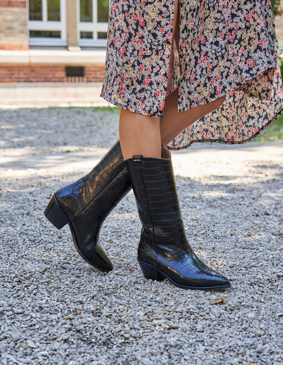 Bottes Jade - Cuir croco noir