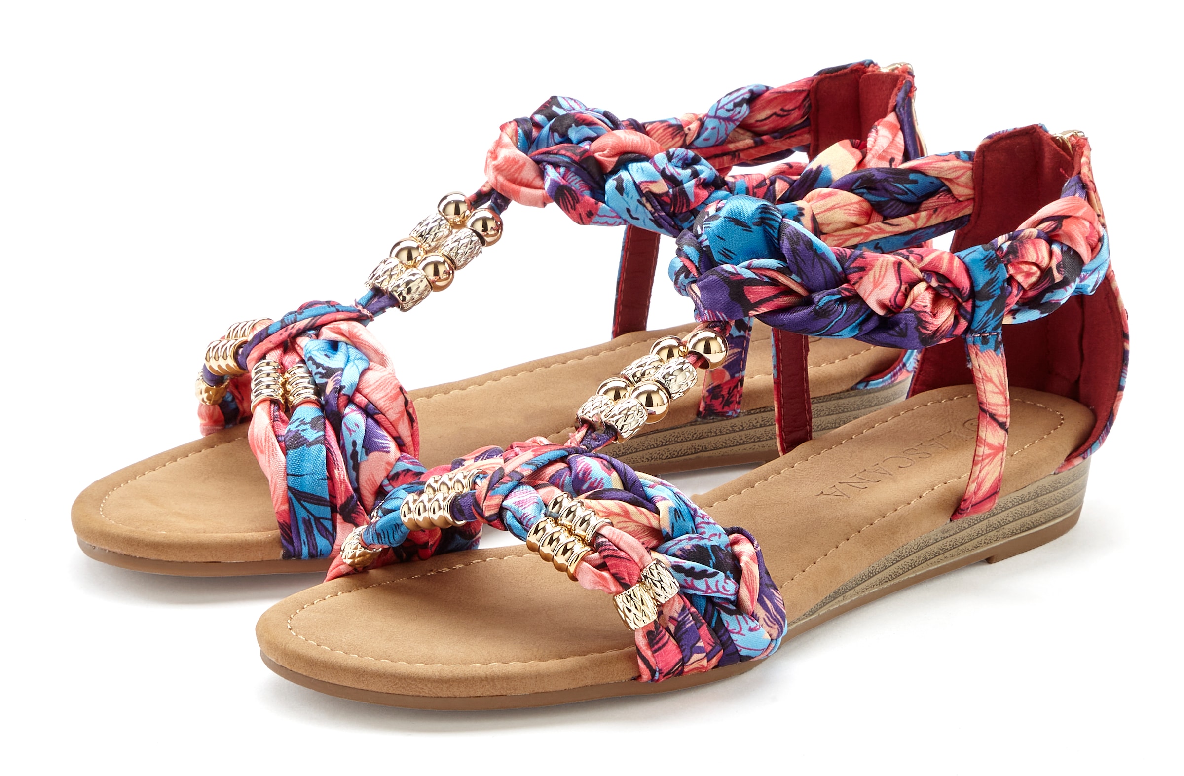 LASCANA Sandale »Sommerschuh, Pantolette, offener Schuh, Sandalette,«  mit raffinierten Riemchen und Verzierung VEGAN