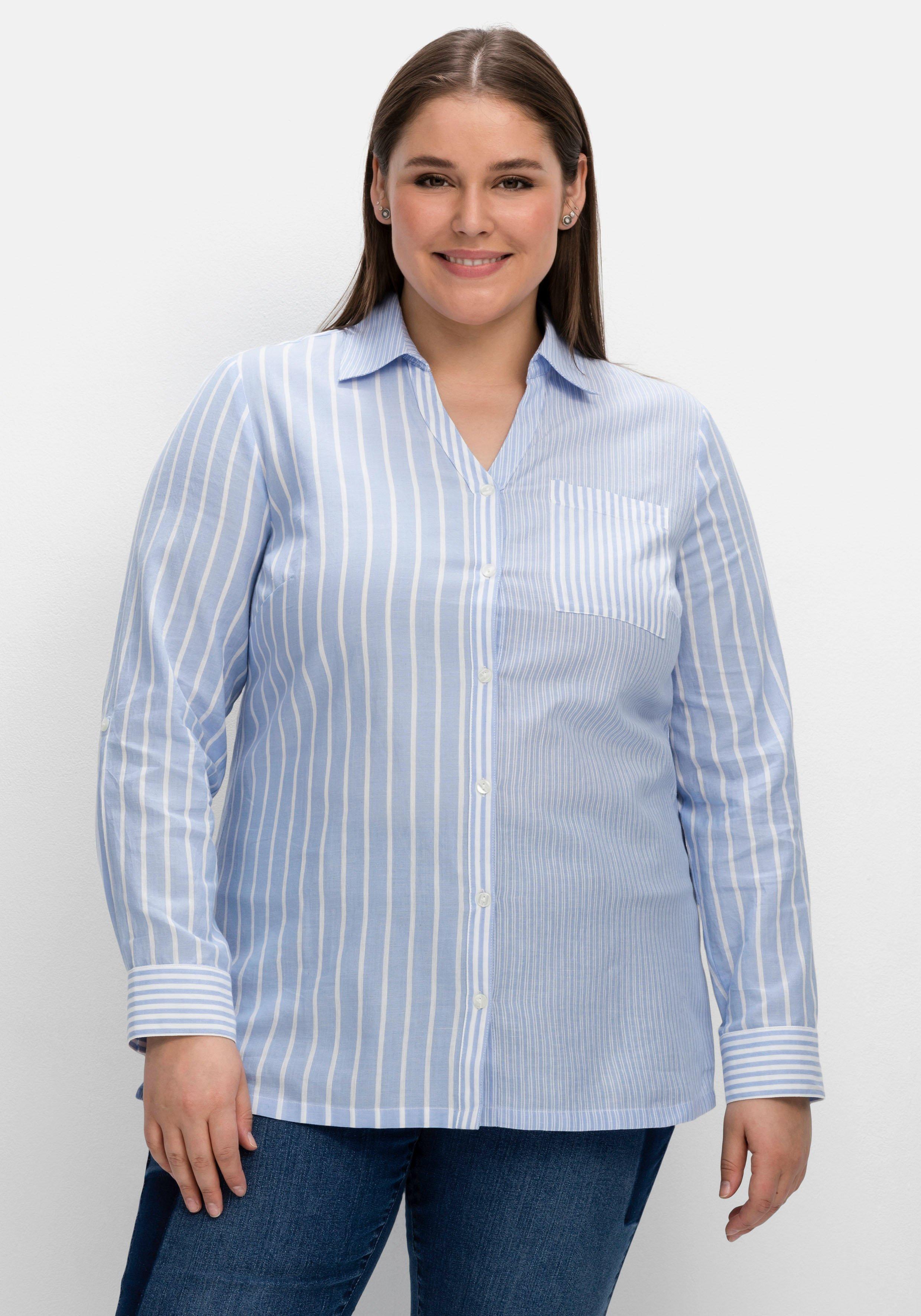 Bluse im Streifen-Mix, mit Brusttasche