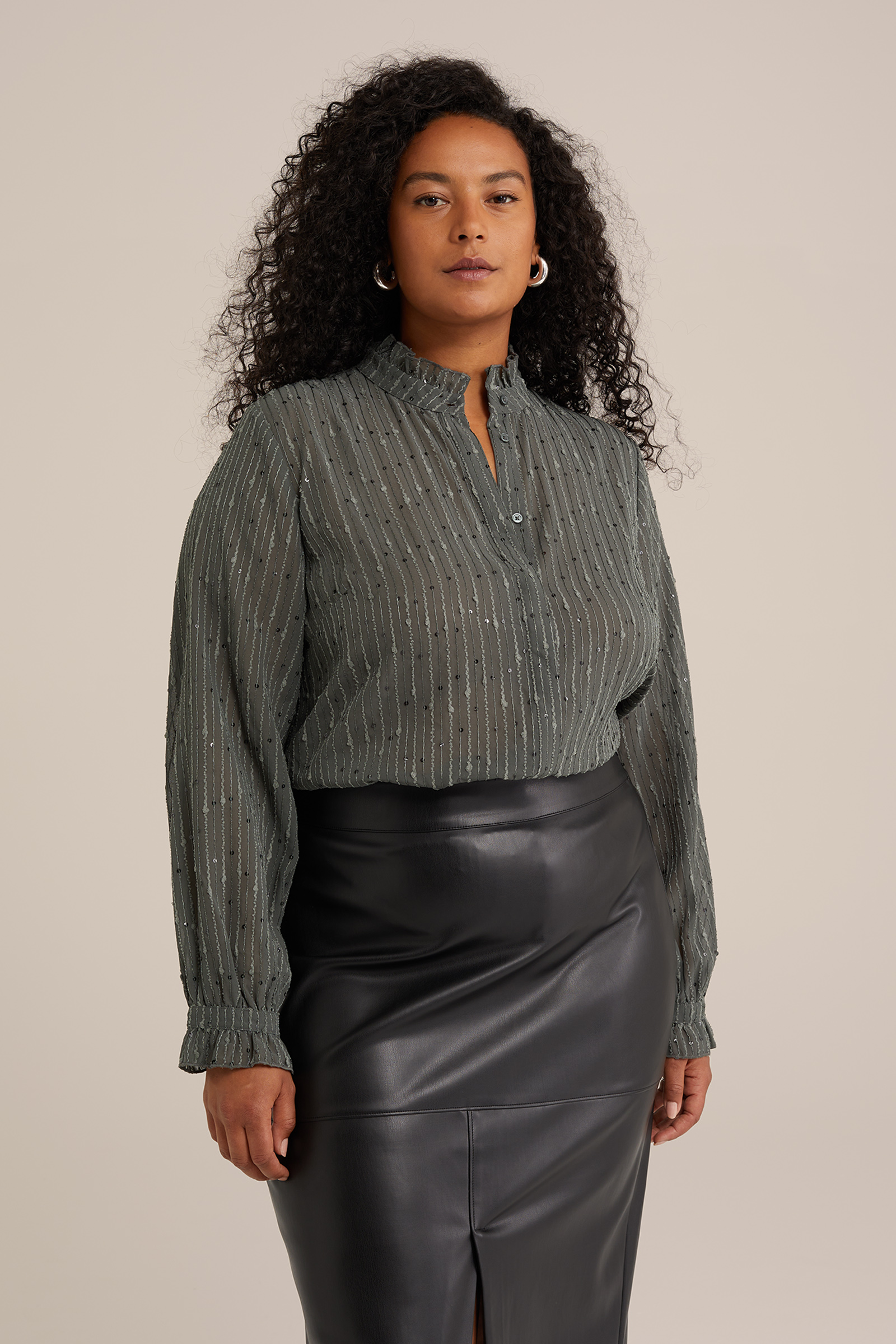 blouse met structuur - Curve WE Fashion Donkergroen