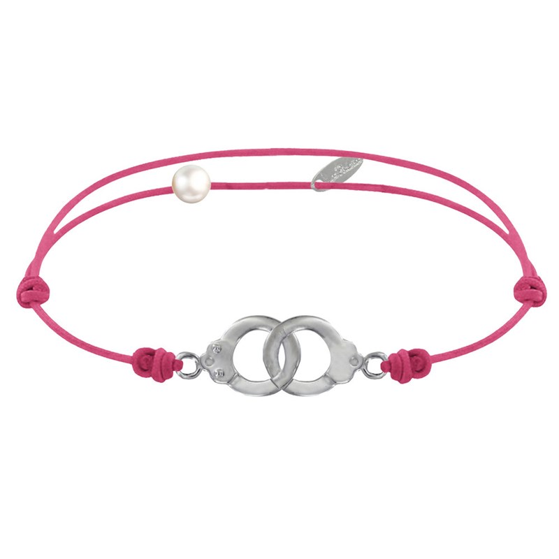 Bracelet Lien en Argent 925 Petites Menottes - Fuchsia