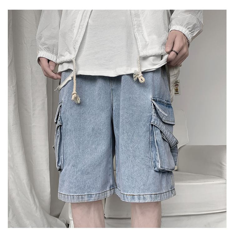 Macho - Cargo denim shorts met wijde pijpen