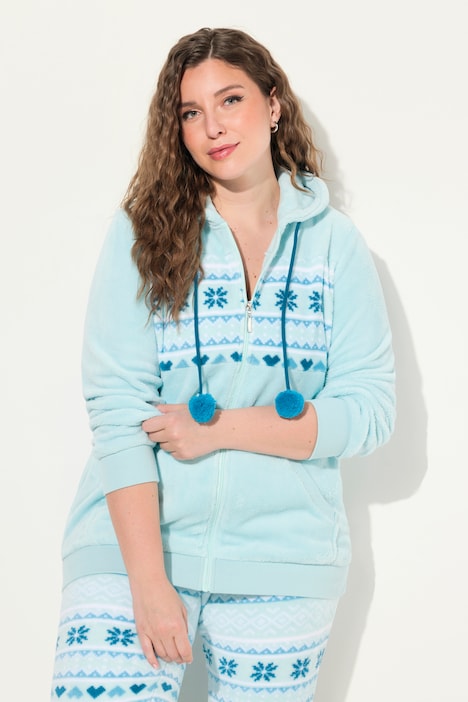 Homewear-Jacke, Plüsch, Norweger, Kapuze, recycelt