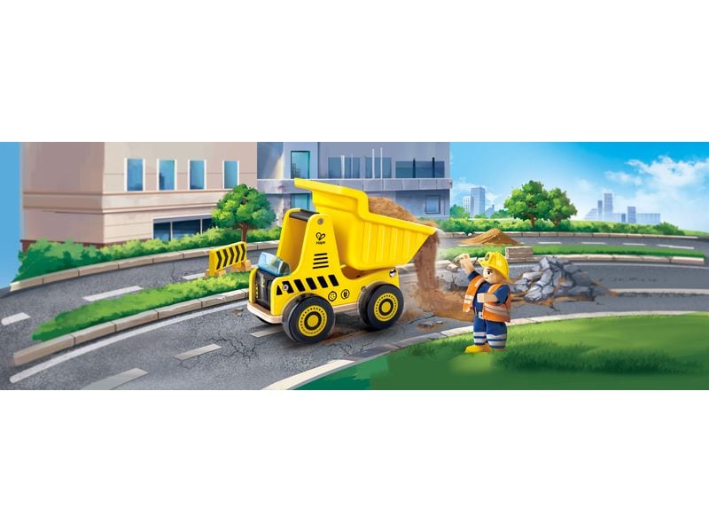 Hape Baustellenfahrzeug Kipplaster Kipplaster, der auf Baustellen viel Material anliefert und abtransportiert
