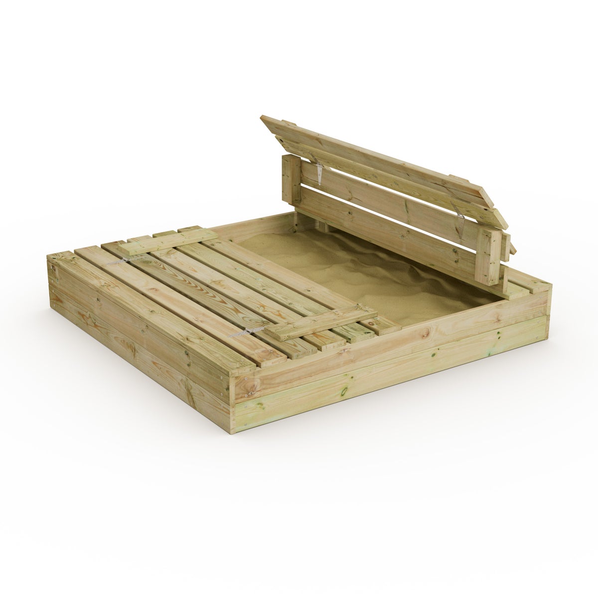 WICKEY Flip Zandbak 120x125cm Tuin Kinderzandbak Speeltuin met Bank en Scharnierend Deksel
