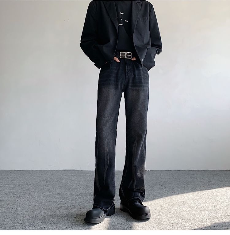 Freehop - Mid Rise Washed Wide Leg Jeans