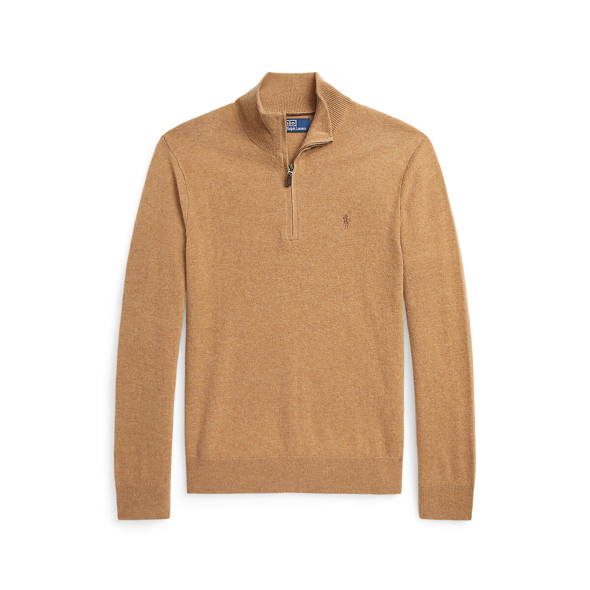 POLO RALPH LAUREN<br>Suéter de lã, meio zíper, bordado Pony Player
