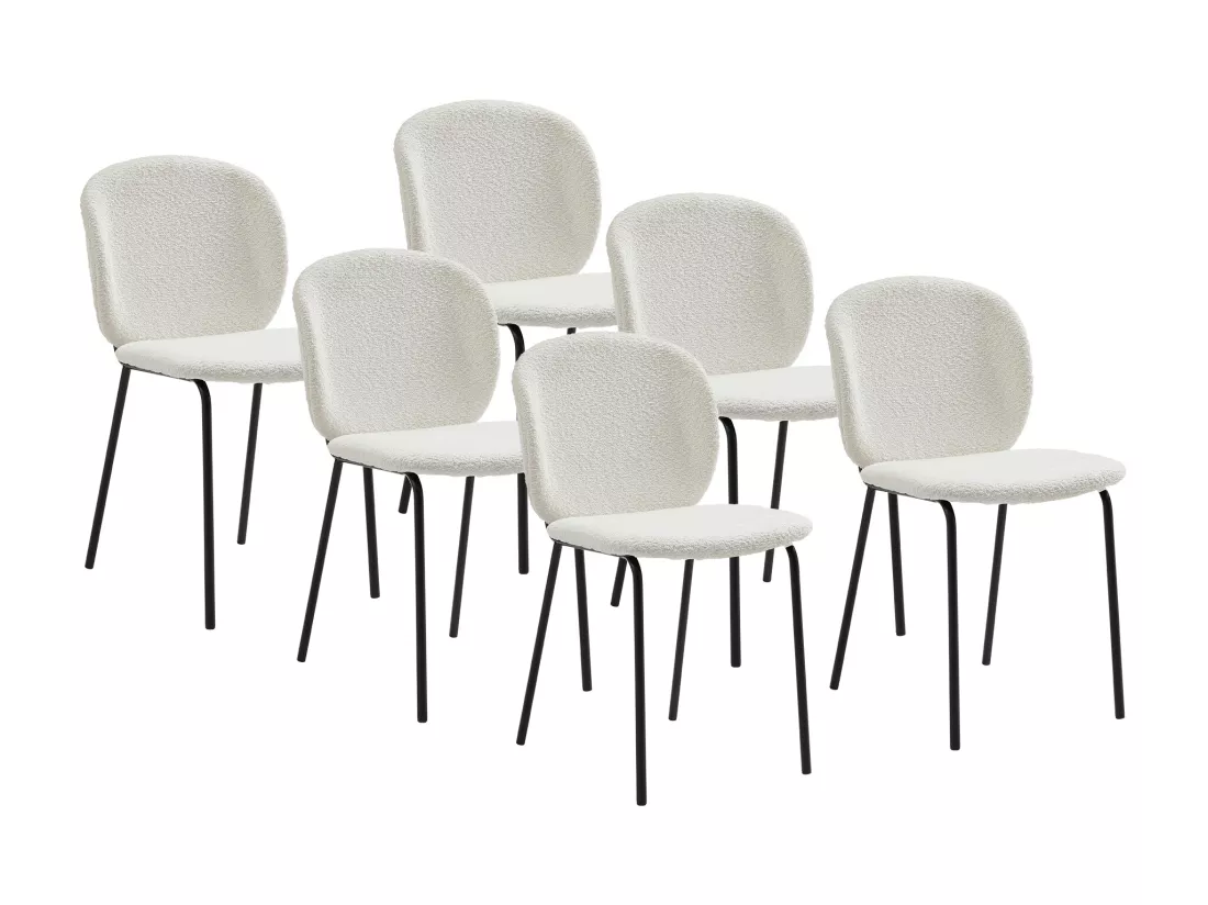 Lot de 6 chaises en tissu bouclette et métal noir - Crème - BEJUMA